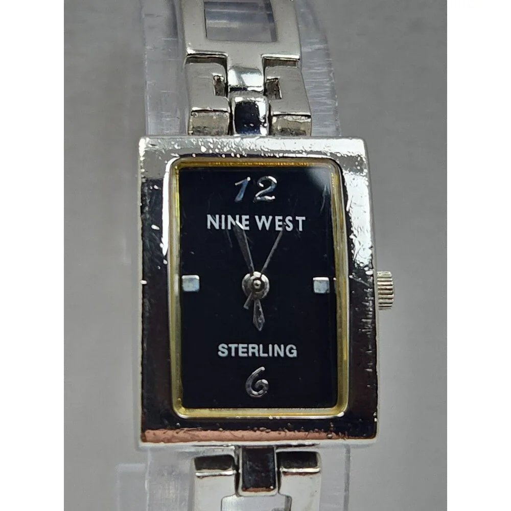 Womens Vintage Nine West .925 Sterling Silver Black Bracelet Watch New Battery